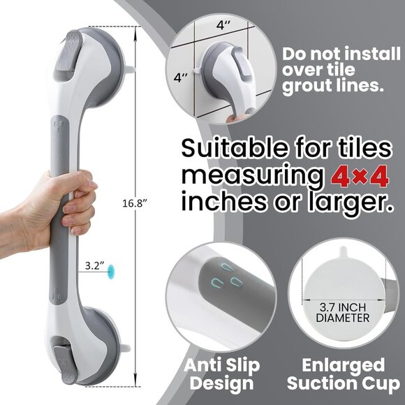 Grab Bars for Bathtubs and Showers 2 Pack Suction Grab Bar, - Picture 2 of 8